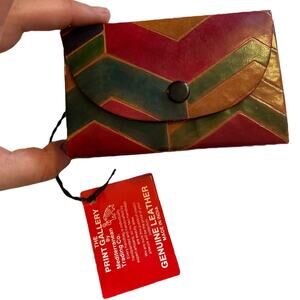 Vintage 90s Mediterranean Trading Co Hand Painted Leather Mini Crossbody Wallet